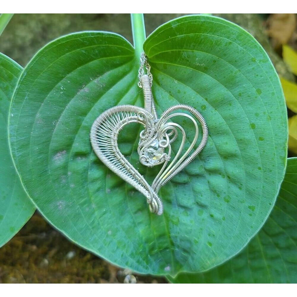 Handmade Sterling Silver Wrapped Quartz Heart Pendant